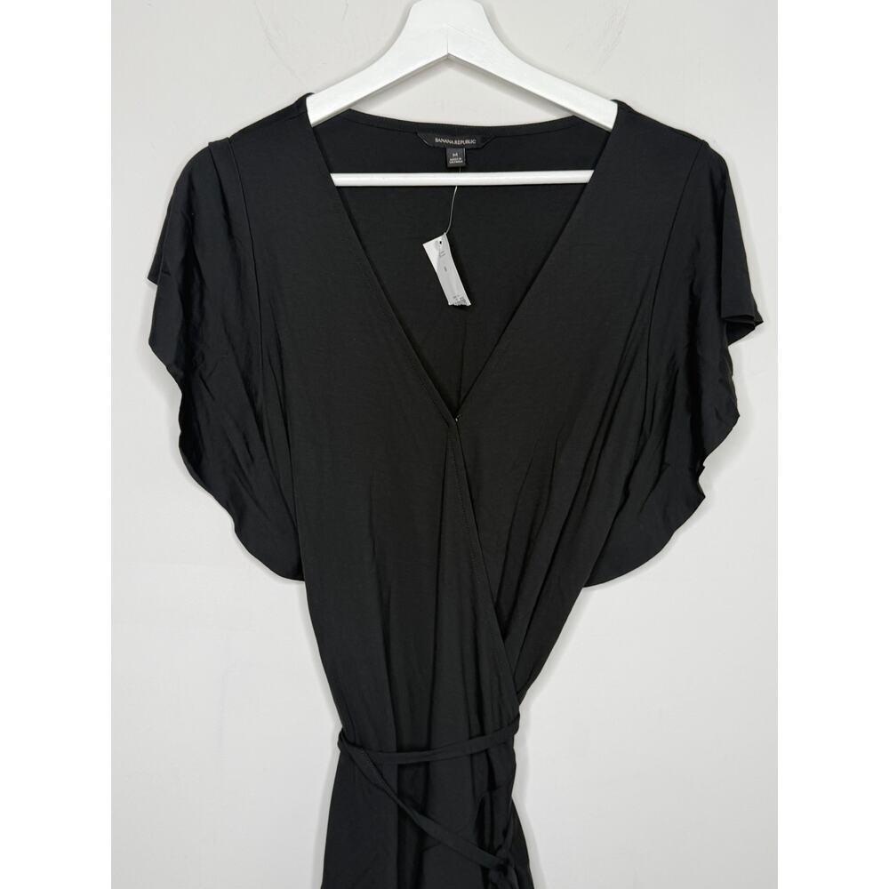Banana Republic Short Sleeve V-Neck Flounce Wrap Dress Black Women's Size M NWT - Picture 4 of 9
